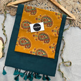 Rama Handloom Khadi Cotton Saree With Mango Print Blouse